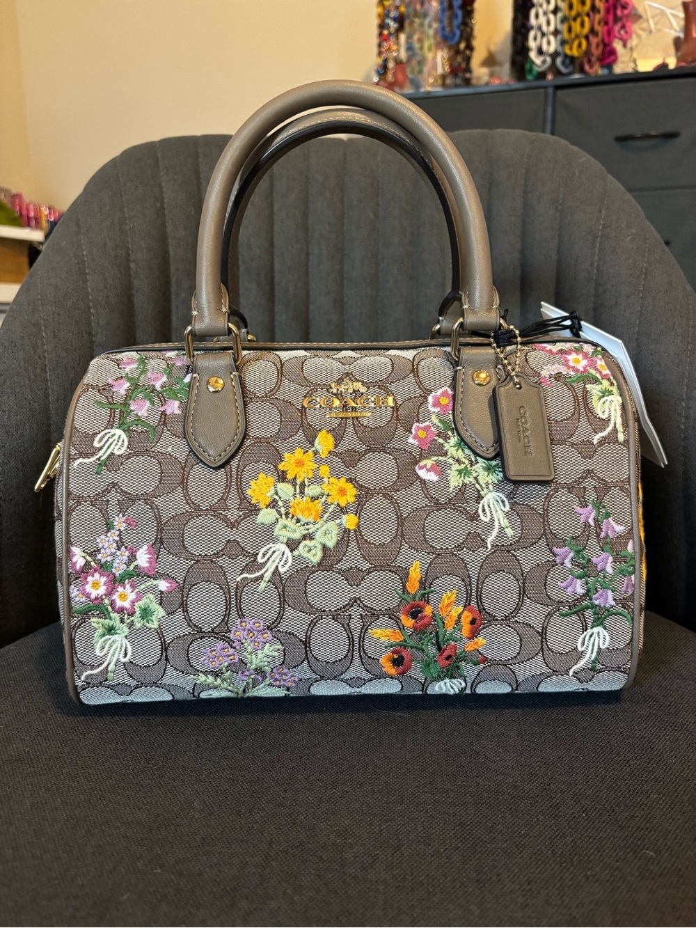 NWT Coach Rowan Satchel Signature Jacquard Floral Embroidery Oak Multi CDZ01